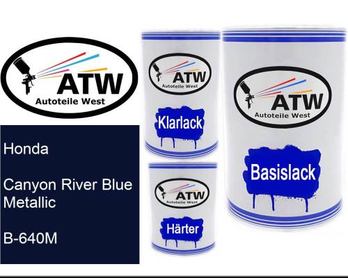 Honda, Canyon River Blue Metallic, B-640M: 500ml Lackdose + 500ml Klarlack + 250ml Härter - Set, von ATW Autoteile West.